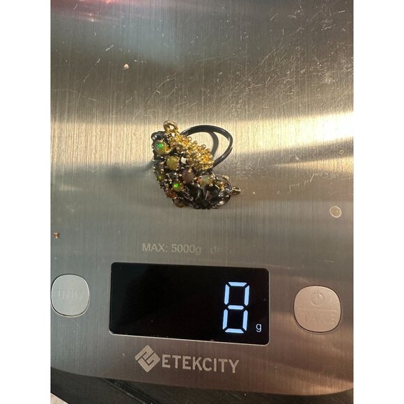 VTG Rhodium Sterling Opal Aqua Multi-stone Cocktail Ring - Picture 8 of 8